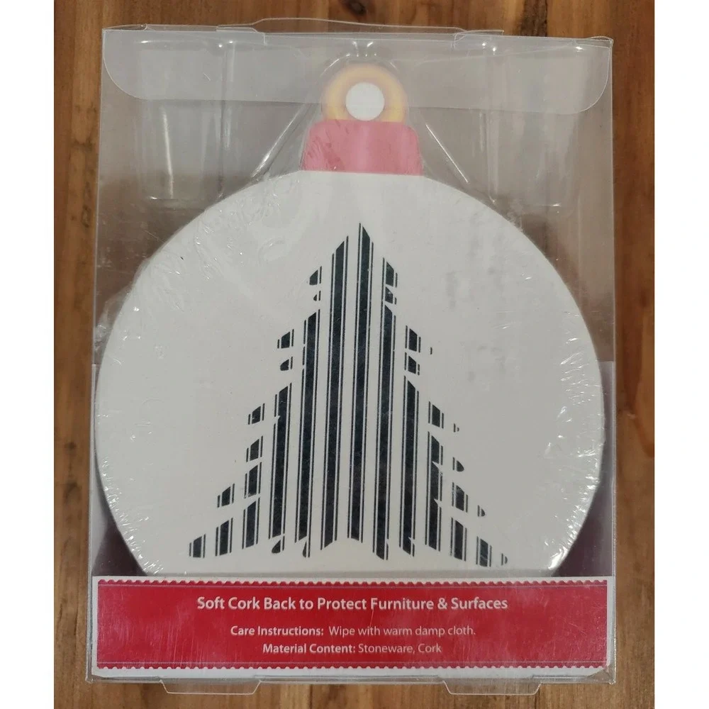 Holiday Time Coasters Ornament Shaped Modern Christmas Trees Stoneware Set of 4